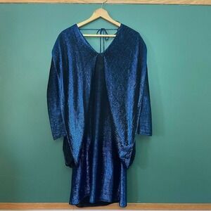 Vintage 1980s blue iridescent dress with wing sleeves‎
